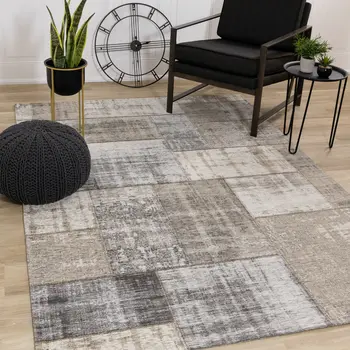 5' X 8' Gray And Cream Abstract Area Rug