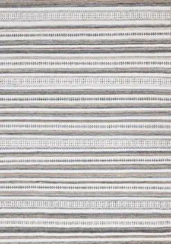 5' X 8' White And Gray Striped Hand Woven Area Rug