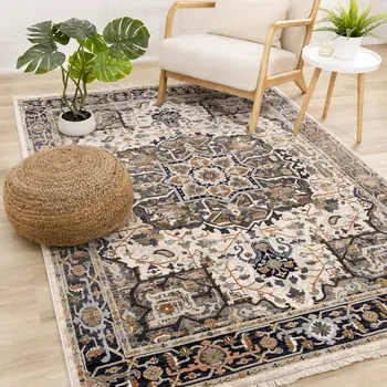 8' X 10' Gray And Blue Abstract Area Rug