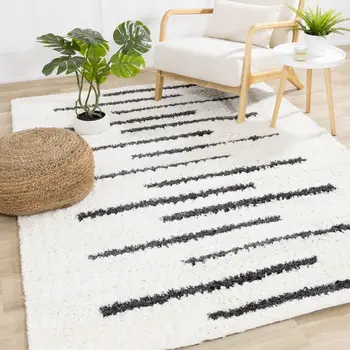 8' X 11' Cream And Gray Striped Area Rug