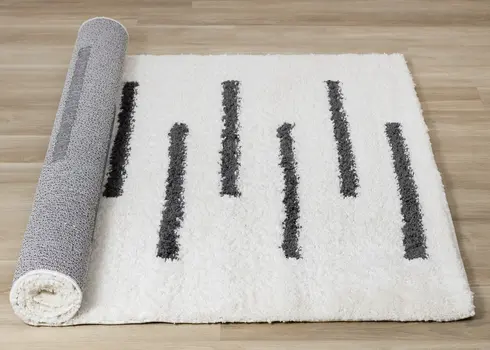 8' X 11' Cream And Gray Striped Area Rug