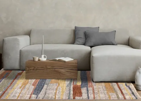 5' X 8' Gray And Blue Abstract Area Rug