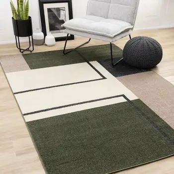 8' X 11' Green And Gray Geometric Area Rug