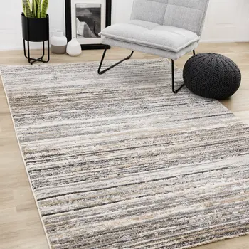 5' X 8' Gray And Black Striped Area Rug