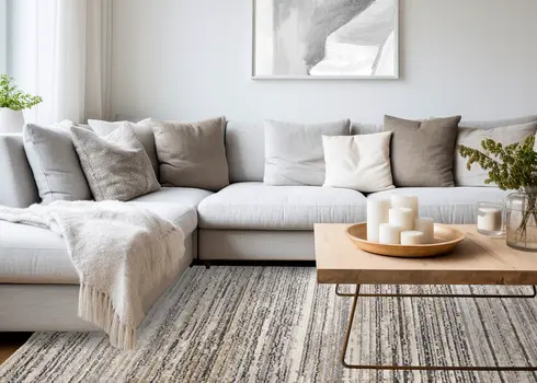 5' X 8' Gray And Black Striped Area Rug