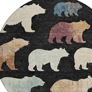 8' Black Ivory And Brown Round Animal Print Washable Indoor Outdoor Area Rug