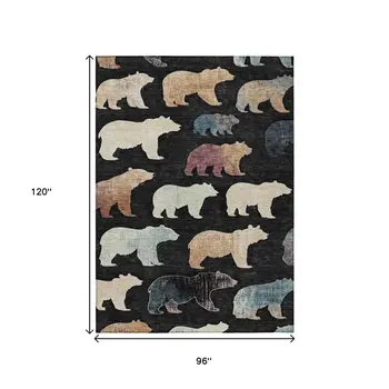 8' X 10' Black Ivory And Brown Animal Print Washable Indoor Outdoor Area Rug
