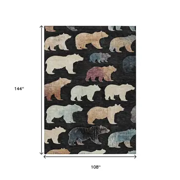 9' X 12' Black Ivory And Brown Animal Print Washable Indoor Outdoor Area Rug