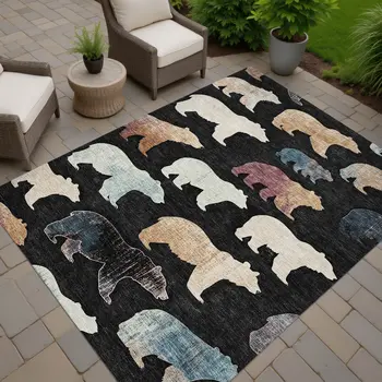 10' X 14' Black Ivory And Brown Animal Print Washable Indoor Outdoor Area Rug