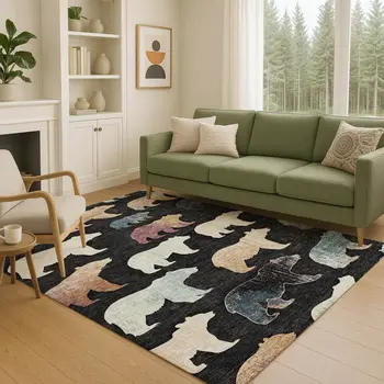10' X 14' Black Ivory And Brown Animal Print Washable Indoor Outdoor Area Rug