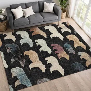 10' X 14' Black Ivory And Brown Animal Print Washable Indoor Outdoor Area Rug