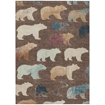 3' X 5' Chocolate Ivory And Blue Animal Print Washable Indoor Outdoor Area Rug