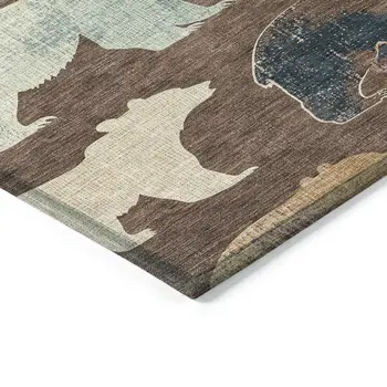 3' X 5' Chocolate Ivory And Blue Animal Print Washable Indoor Outdoor Area Rug