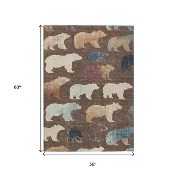 3' X 5' Chocolate Ivory And Blue Animal Print Washable Indoor Outdoor Area Rug