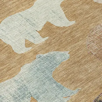 8' Gold Ivory And Blue Round Animal Print Washable Indoor Outdoor Area Rug