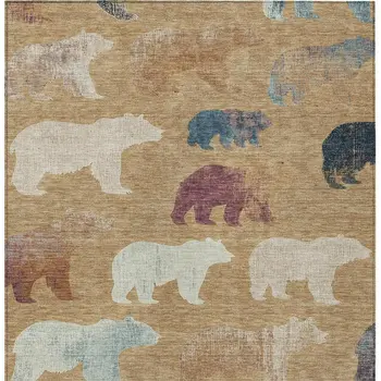8' X 10' Gold Ivory And Blue Animal Print Washable Indoor Outdoor Area Rug