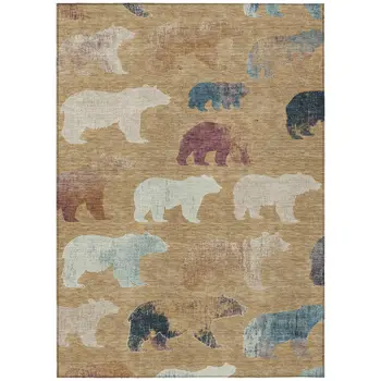 8' X 10' Gold Ivory And Blue Animal Print Washable Indoor Outdoor Area Rug