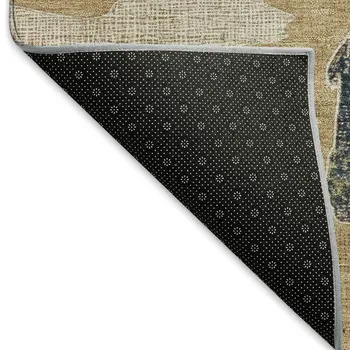 8' X 10' Gold Ivory And Blue Animal Print Washable Indoor Outdoor Area Rug