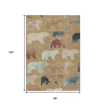 8' X 10' Gold Ivory And Blue Animal Print Washable Indoor Outdoor Area Rug