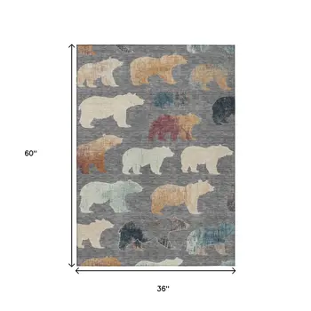3' X 5' Gray Ivory And Beige Animal Print Washable Indoor Outdoor Area Rug
