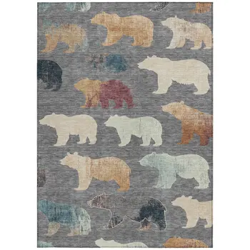 5' X 8' Gray Ivory And Beige Animal Print Washable Indoor Outdoor Area Rug