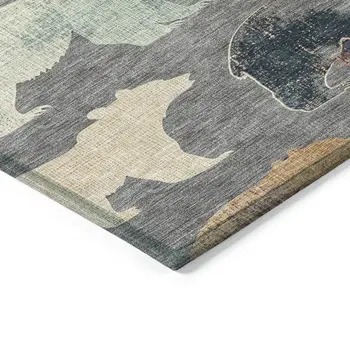 5' X 8' Gray Ivory And Beige Animal Print Washable Indoor Outdoor Area Rug
