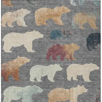 5' X 8' Gray Ivory And Beige Animal Print Washable Indoor Outdoor Area Rug