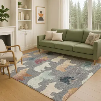 5' X 8' Gray Ivory And Beige Animal Print Washable Indoor Outdoor Area Rug