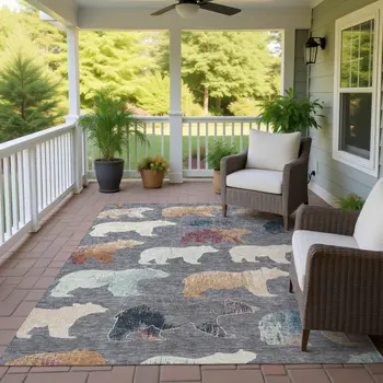 5' X 8' Gray Ivory And Beige Animal Print Washable Indoor Outdoor Area Rug