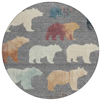 8' Gray Ivory And Beige Round Animal Print Washable Indoor Outdoor Area Rug
