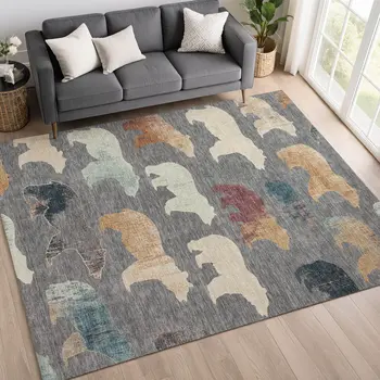 10' X 14' Gray Ivory And Beige Animal Print Washable Indoor Outdoor Area Rug