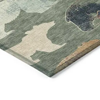8' Green Ivory And Copper Round Animal Print Washable Indoor Outdoor Area Rug