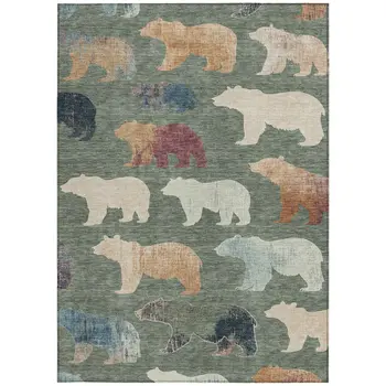 8' X 10' Green Ivory And Copper Animal Print Washable Indoor Outdoor Area Rug