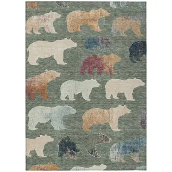 9' X 12' Green Ivory And Copper Animal Print Washable Indoor Outdoor Area Rug