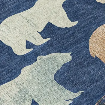 8' Navy Blue Ivory And Beige Round Animal Print Washable Indoor Outdoor Area Rug