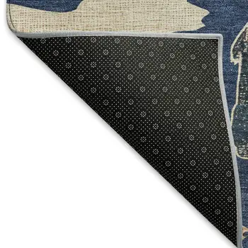 9' X 12' Navy Blue Ivory And Beige Animal Print Washable Indoor Outdoor Area Rug