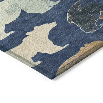 10' X 14' Navy Blue Ivory And Beige Animal Print Washable Indoor Outdoor Area Rug