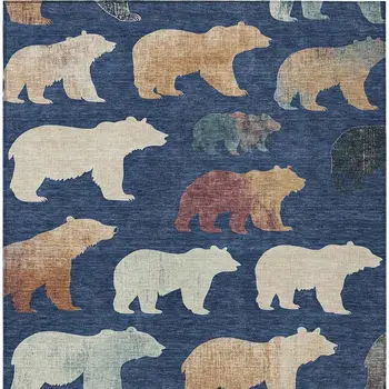 10' X 14' Navy Blue Ivory And Beige Animal Print Washable Indoor Outdoor Area Rug