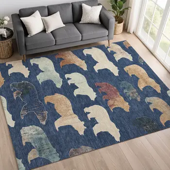 10' X 14' Navy Blue Ivory And Beige Animal Print Washable Indoor Outdoor Area Rug