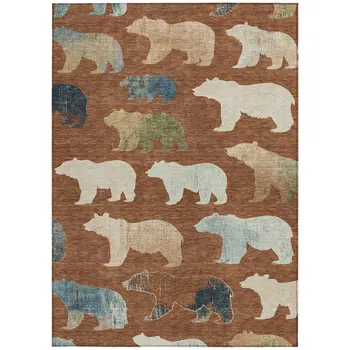 9' X 12' Chili Red Ivory And Beige Animal Print Washable Indoor Outdoor Area Rug