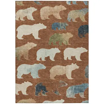 9' X 12' Chili Red Ivory And Beige Animal Print Washable Indoor Outdoor Area Rug