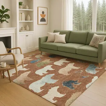 10' X 14' Chili Red Ivory And Beige Animal Print Washable Indoor Outdoor Area Rug