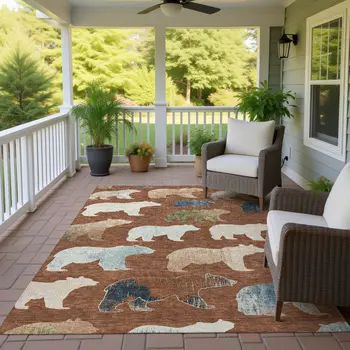 10' X 14' Chili Red Ivory And Beige Animal Print Washable Indoor Outdoor Area Rug