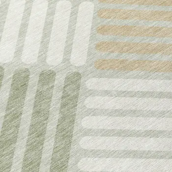 8' X 10' Artichoke Green Ivory And Gray Geometric Washable Indoor Outdoor Area Rug