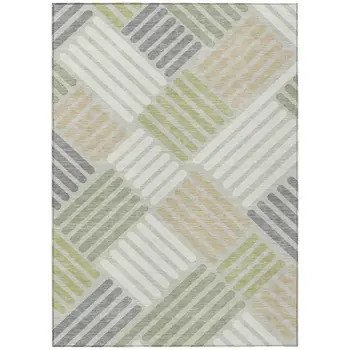 9' X 12' Artichoke Green Ivory And Gray Geometric Washable Indoor Outdoor Area Rug