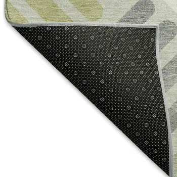 10' X 14' Artichoke Green Ivory And Gray Geometric Washable Indoor Outdoor Area Rug