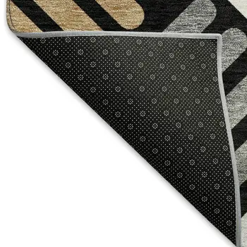 3' X 5' Black Beige And Ivory Geometric Washable Indoor Outdoor Area Rug