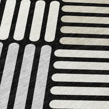 3' X 5' Black Beige And Ivory Geometric Washable Indoor Outdoor Area Rug