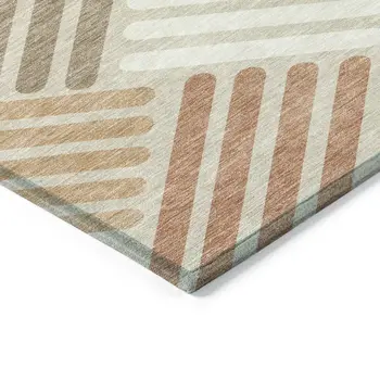 5' X 8' Copper Ivory And Rust Geometric Washable Indoor Outdoor Area Rug