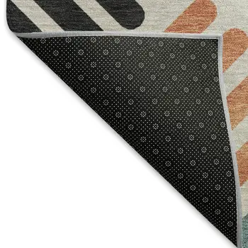 8' Sand Ivory And Black Round Geometric Washable Indoor Outdoor Area Rug